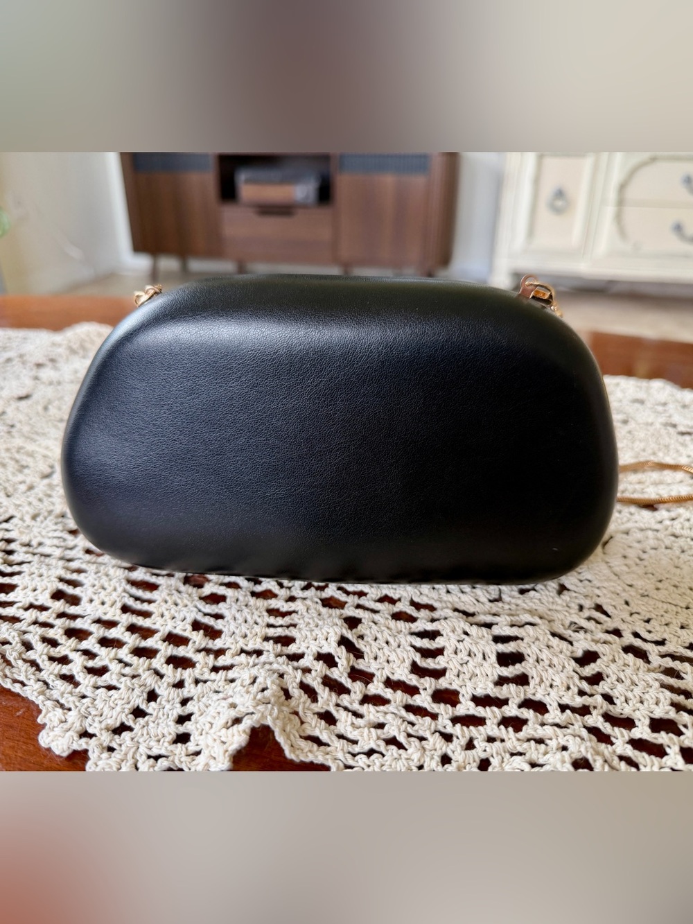Black Leather Crossbody Clutch with Gold Accent - Picture 5 of 6